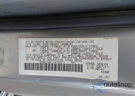 2003 Toyota Sequoia Limited V8 z USA, uszkodzony, nr VIN 5TDBT48A13S156277